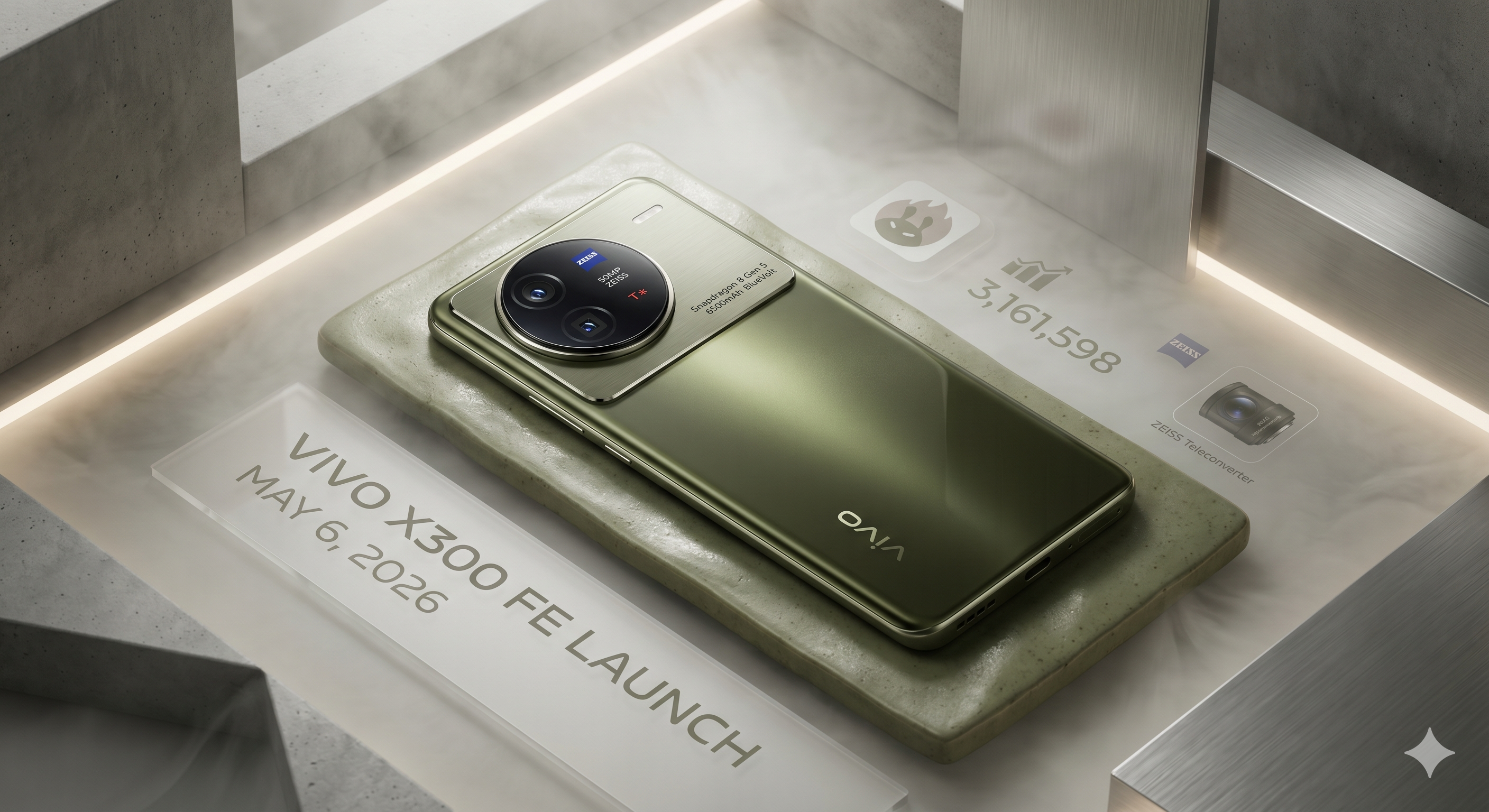 Vivo X300 FE price in India official ZEISS camera and Snapdragon 8 Gen 5 deep details Urban Olive design code hyphen in jaipur